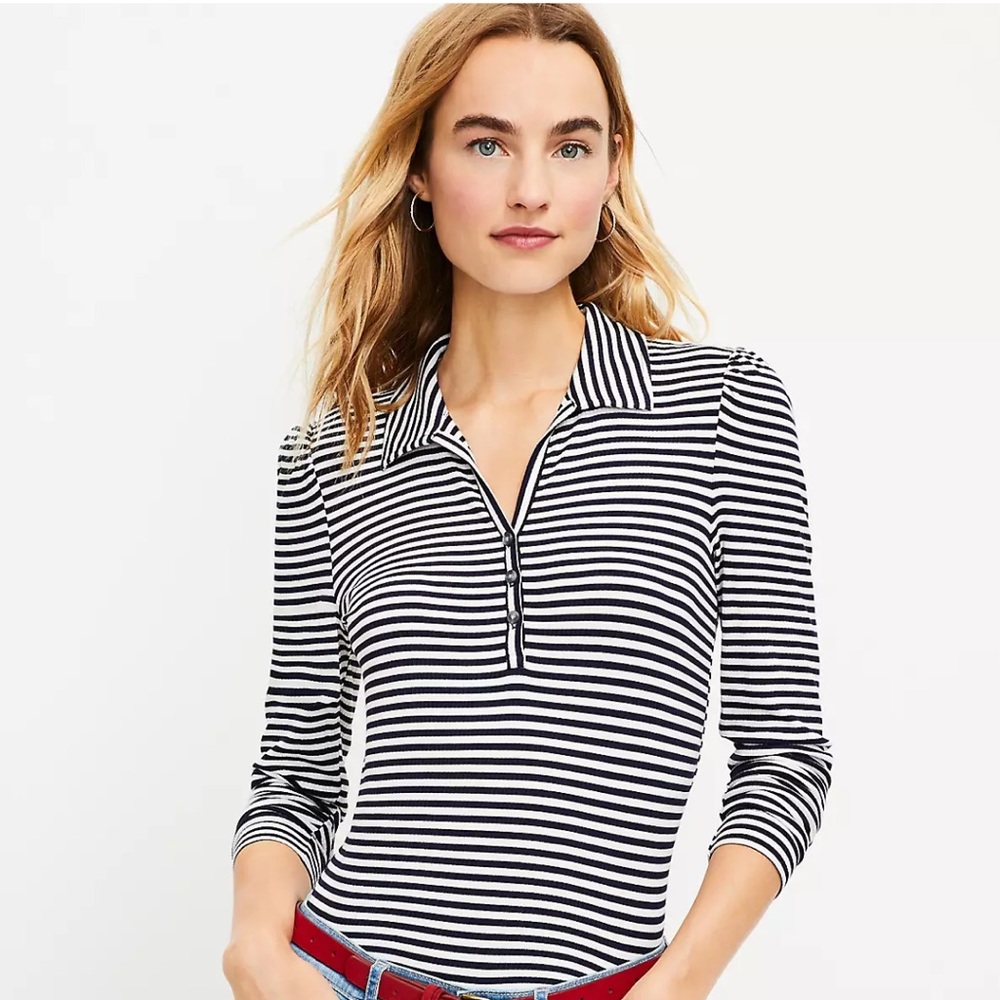 BNWT — LOFT striped polo long sleeve — Size M